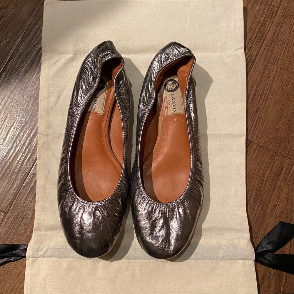 Lanvin Silver Ballet Flats with Box + Dust Bag